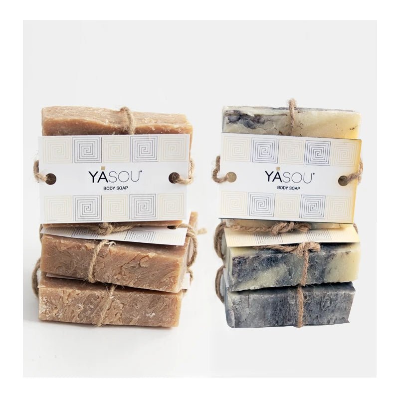 Body Soap: 3 with Bergamot & ylang-Ylang oils and 3 with Eucalyptus essential oil & Cocoa absolute.
