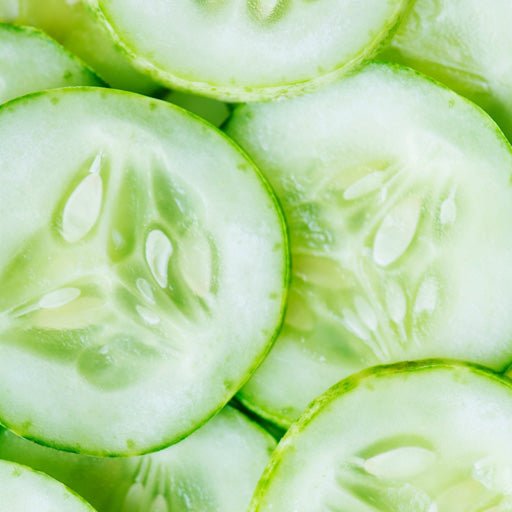 Ingredient: Cucumber slices up close.