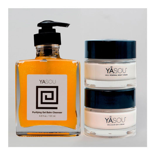 Daily Ritual: YASOU vegan day & night cream with a vegan gel facial cleanser.