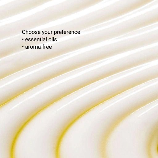 Close up image of our body cream with essential oils with caption saying "Choose your preference".