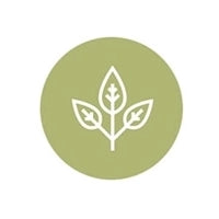 Green circle with a white leaf design