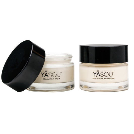 YASOU vegan face cream consists of a jjar of vegan cellular day cream and a jar of vegan cell renewal night cream.