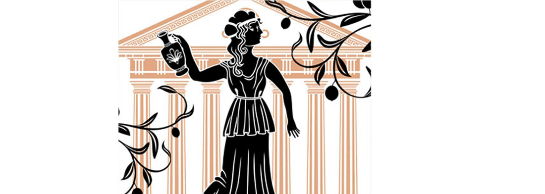 Greek illustration of a woman infront of ancient temple for YASOU blog post called "Ancient Greek Skin Care Secrets Still Used Today".