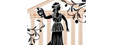 Greek illustration of a woman infront of ancient temple for YASOU blog post called "Ancient Greek Skin Care Secrets Still Used Today".
