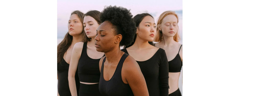 Inclusivity a photo on 5 women of different skin tones & skin types for blog post called "Skin Deep: Why Inclusivity is the New Standard in Skincare"