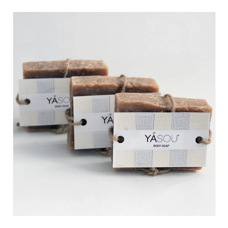 Body Soap: Three bars of YASOU body soap with Eucalyptus essential oil and cocoa absolute.