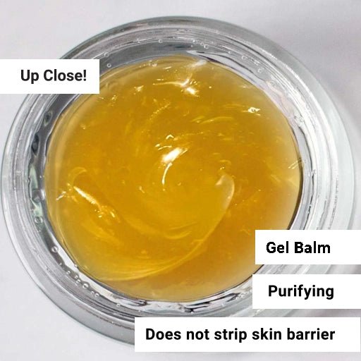 Close up view of YASOU Gel Balm Cleanser with captions 