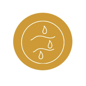 Logo with three droplets inside a circular design on a white background